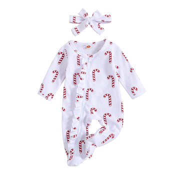 Miekisa Newborn Baby Girls Christmas Outfit Infant White Footie Romper (0-3M)