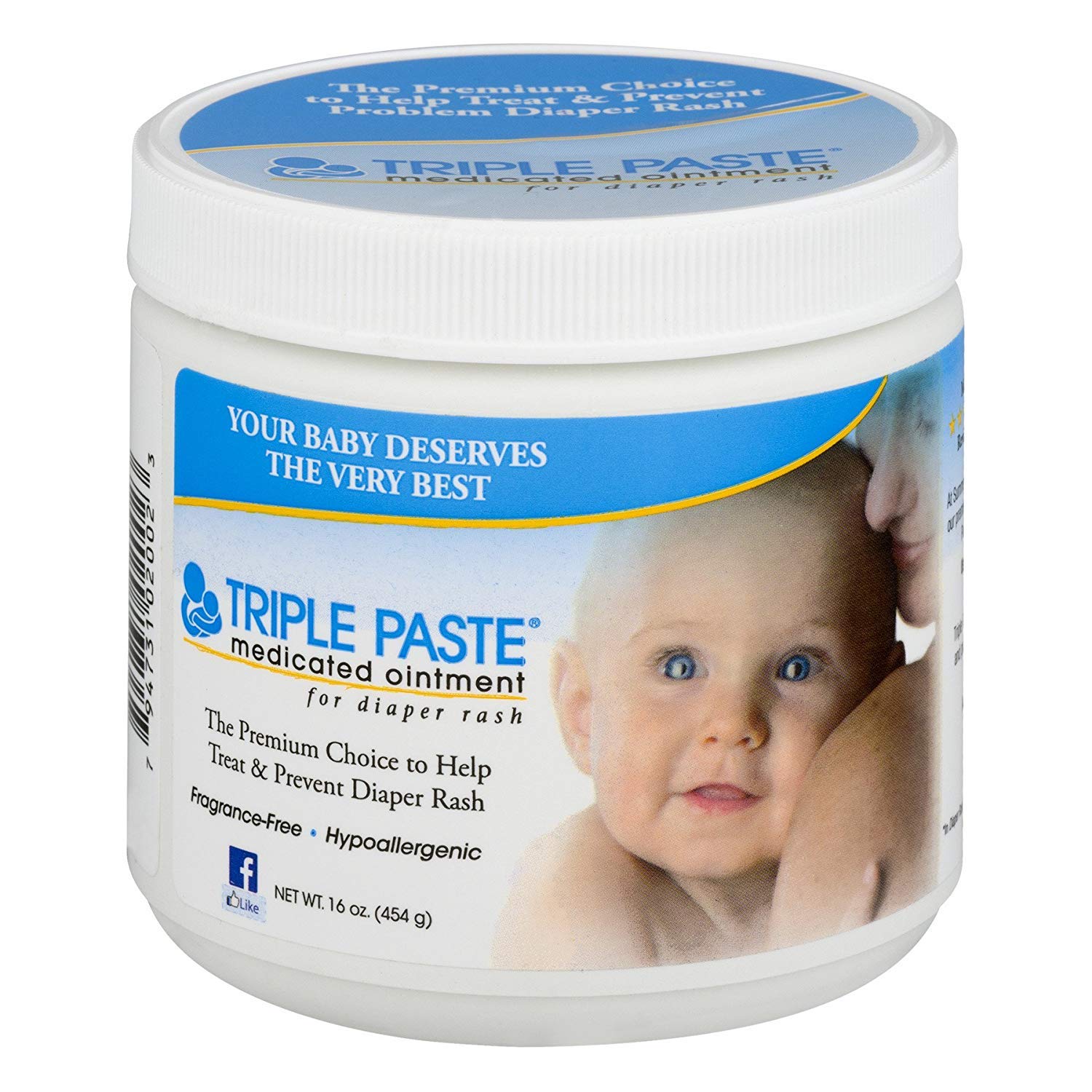 Triple Paste Medicated Ointment for Diaper Rash, Fragrance Free, Hypoallergenic,8 oz