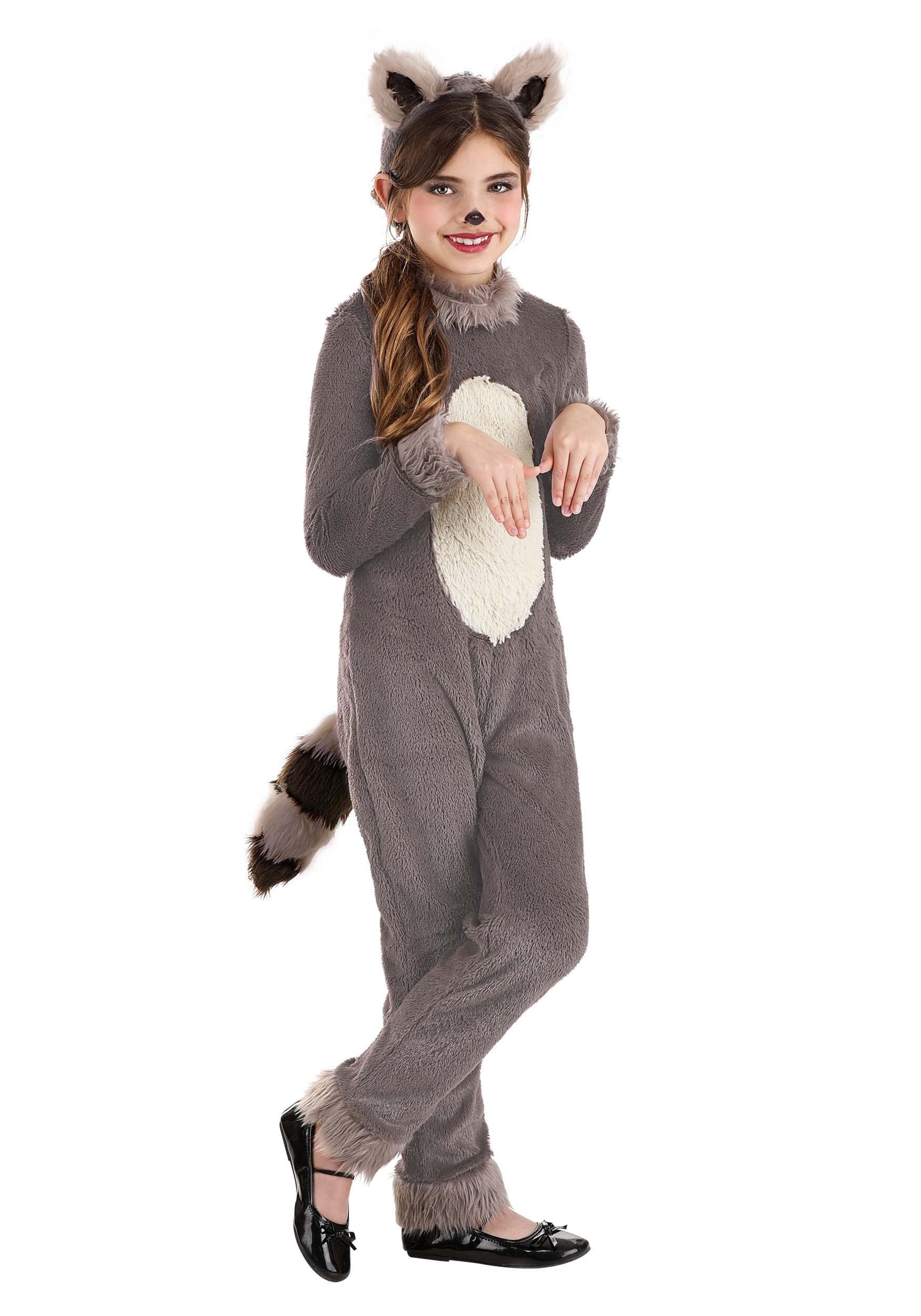 Girl'S Raccoon Costume With Headband - Kid'S Raccoon Jumpsuit - Child Woodland Critter Animal Halloween Costume L