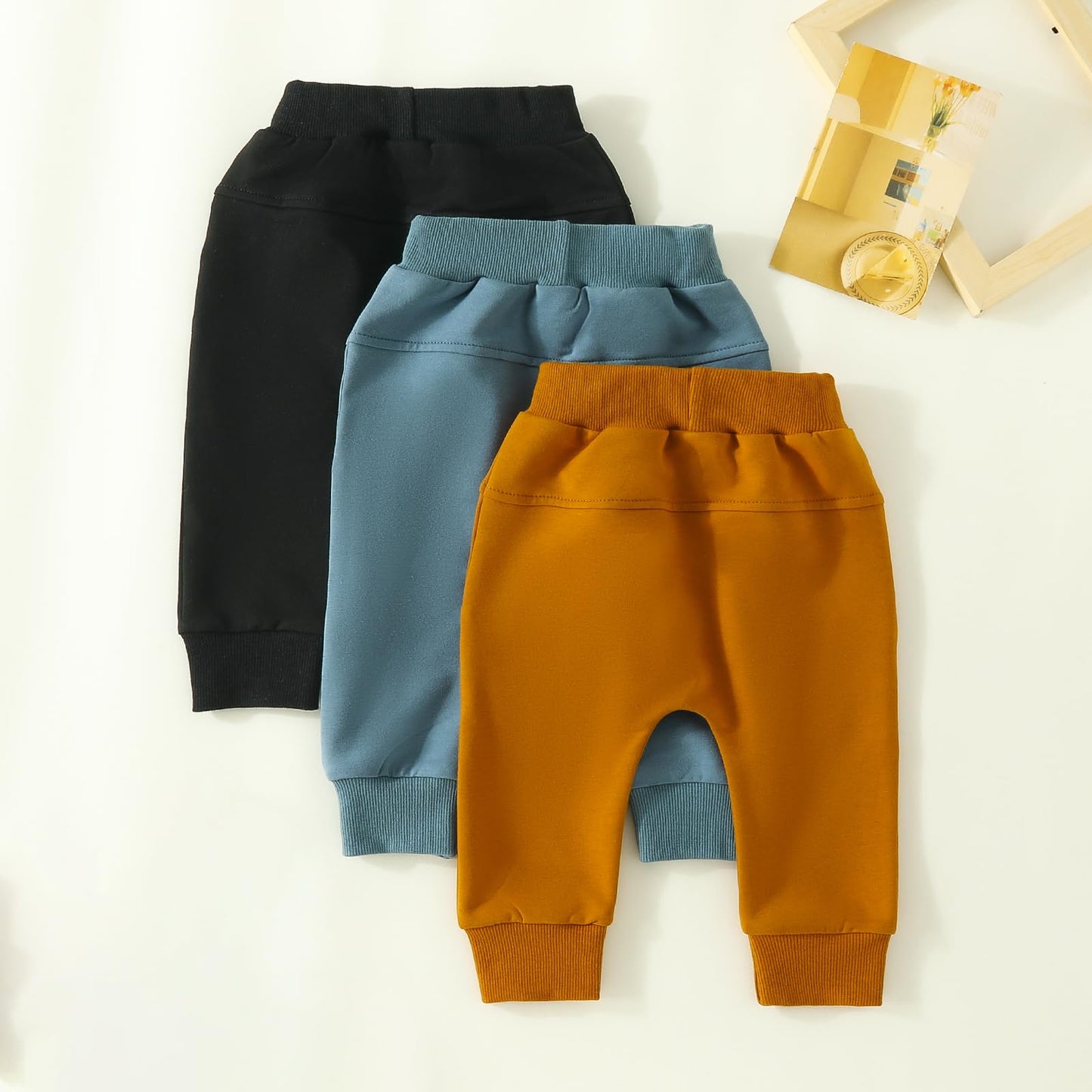 Yoawdats Baby Boys' Classic Fit 3-Pack Jogger Pants - Knit Elastic Waist Toddler Multipacks Long Pants