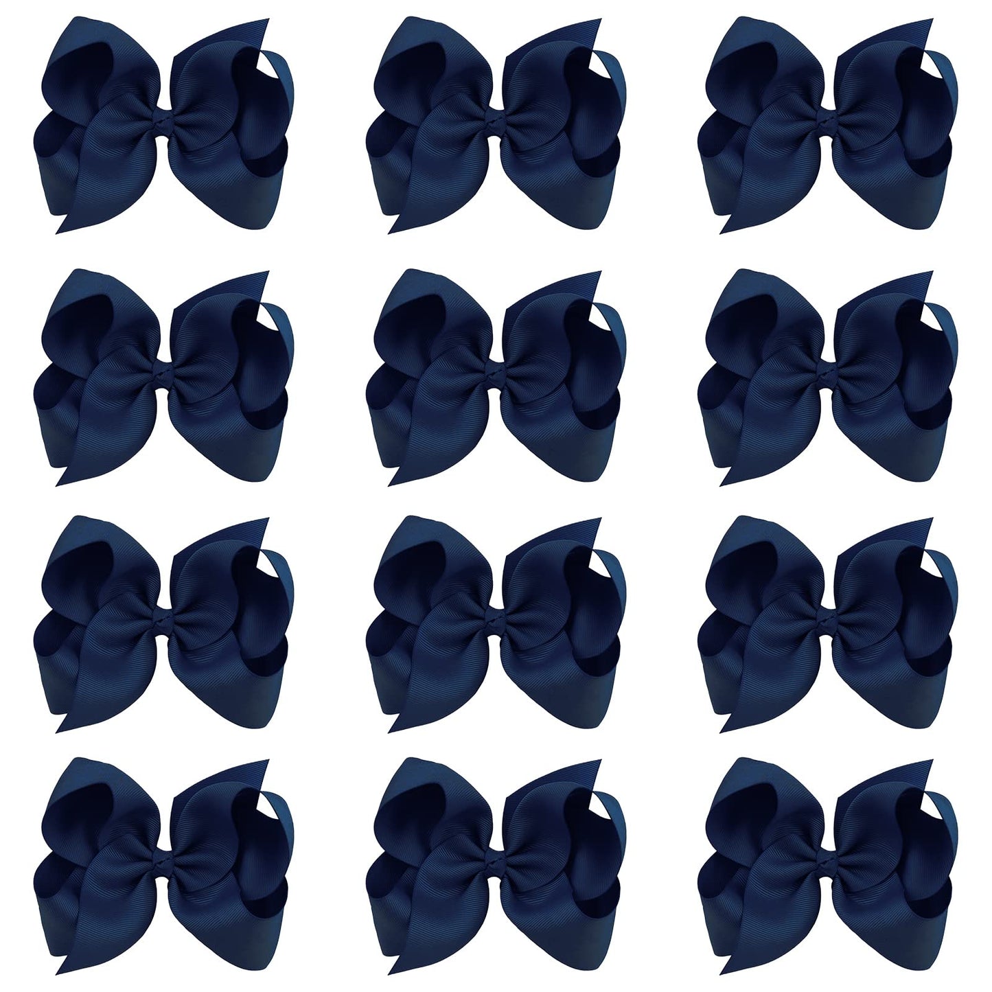 Oaoleer Big Hair Bows For Girls 12 Pcs 6' Navy Grosgrain Ribbon Large Boutique Bow Alligator Clips Hair Accessories For Toddler