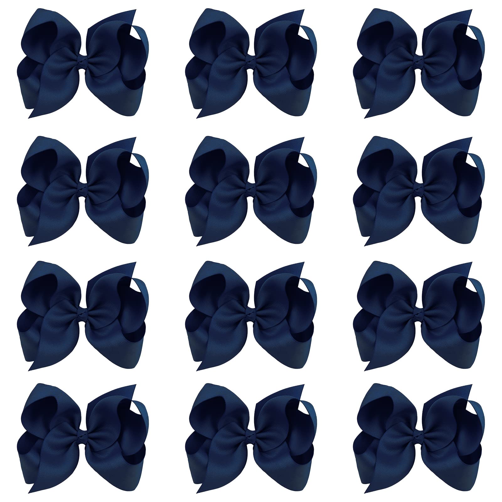 Oaoleer Big Hair Bows For Girls 12 Pcs 6' Navy Grosgrain Ribbon Large Boutique Bow Alligator Clips Hair Accessories For Toddler