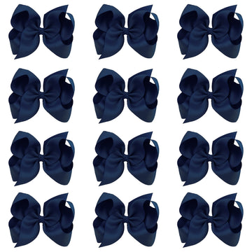 Oaoleer Big Hair Bows For Girls 12 Pcs 6' Navy Grosgrain Ribbon Large Boutique Bow Alligator Clips Hair Accessories For Toddler
