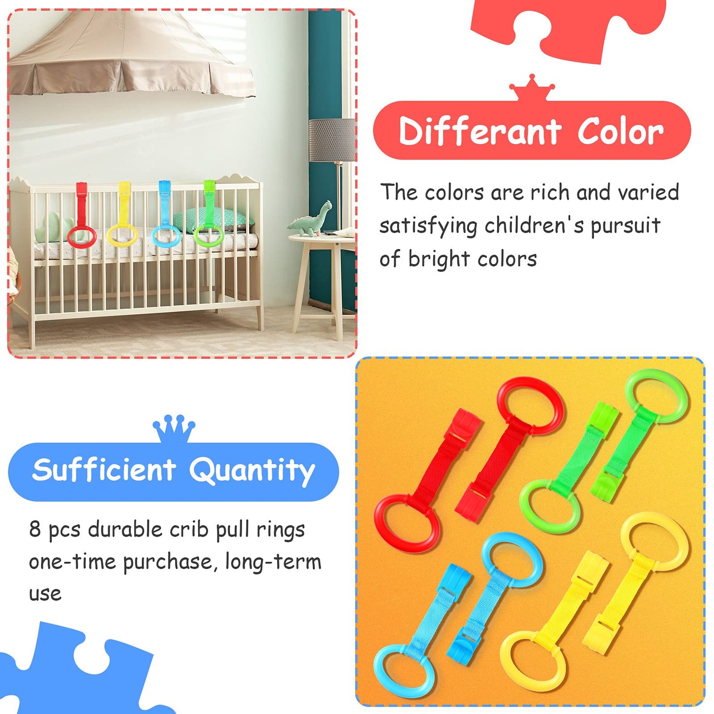 8 Pieces Baby Pull Up Rings For Playpen Baby Crib Pull Ring Baby Walking Exercises Assistant Rings Bed Bed Stand Up Ring Hanging