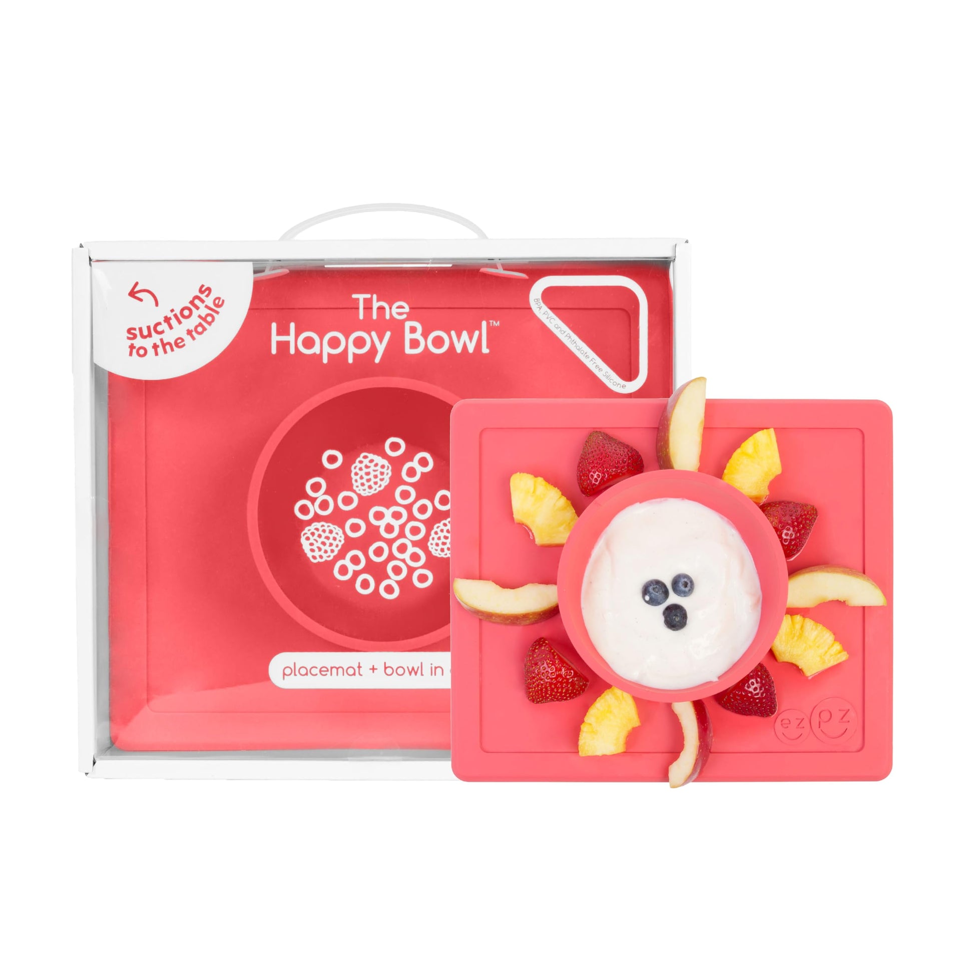 Ezpz Happy Bowl - 24 Months + (Coral) - 100% Silicone Suction Bowl With Built-In Placemat - Dishwasher Safe