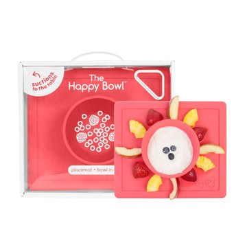 Ezpz Happy Bowl - 24 Months + (Coral) - 100% Silicone Suction Bowl With Built-In Placemat - Dishwasher Safe