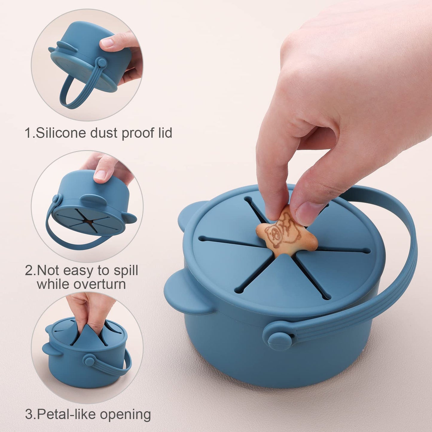 Dilovely Snack Cups For Toddlers, Silicone Snacks Containers, Baby Food Catcher Spill Proof, Kid Snacks Holder With Dustproof Li