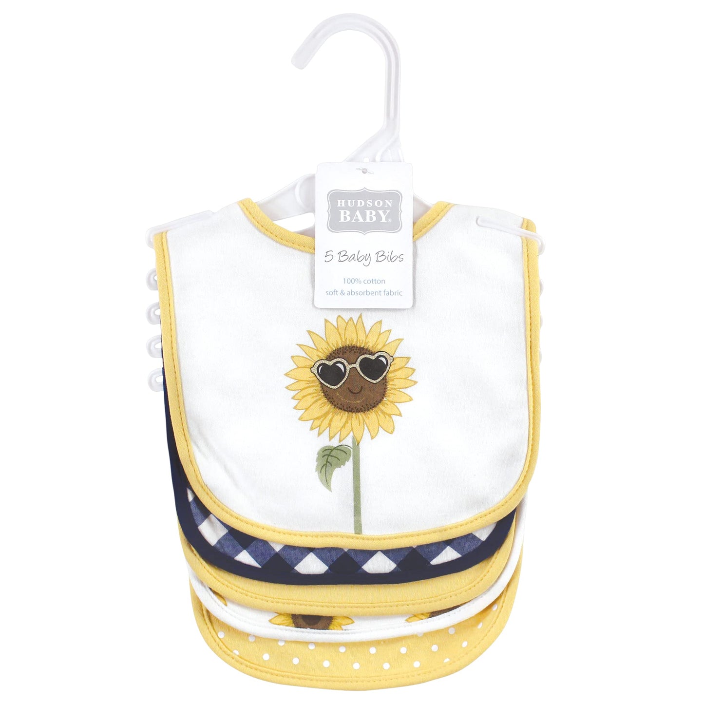 Hudson Baby Unisex Baby Cotton Bibs, Sunflower, One Size