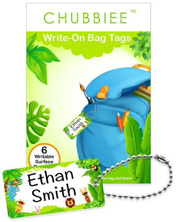 Child Id Bag Tags, Write-On Kids Name Tags For Backpack, Lunchbox & Diaper Bag, Great For Preschool & Daycare, Pack Of 6 (Green