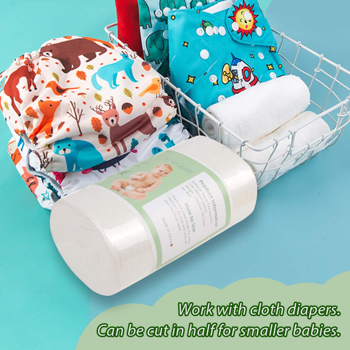 ALVABABY Diaper Liner for Baby Cloth Diapers 11.8x7.1 Inch Natural Soft Disposable Diaper Liners Fragrance Free Chlorine Free 10