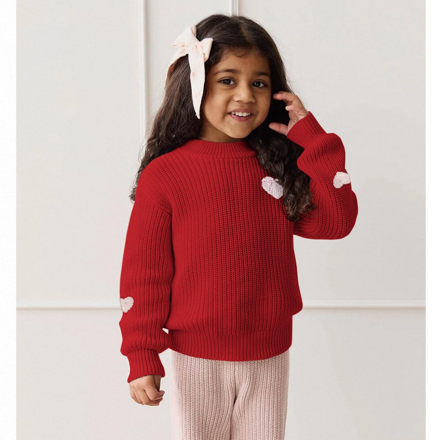 Boutikome Valentines Day Sweater Toddler Baby Girl Boy Heart Shirts Embroidery Knit Tops Spring Clothes Warm Winter Pullover(Red