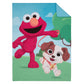 Sesame Street Furry Friends Blue, Green And Red Elmo And Puppy 4 Piece Toddler Bed Set - Comforter, Fitted Bottom Sheet, Flat To