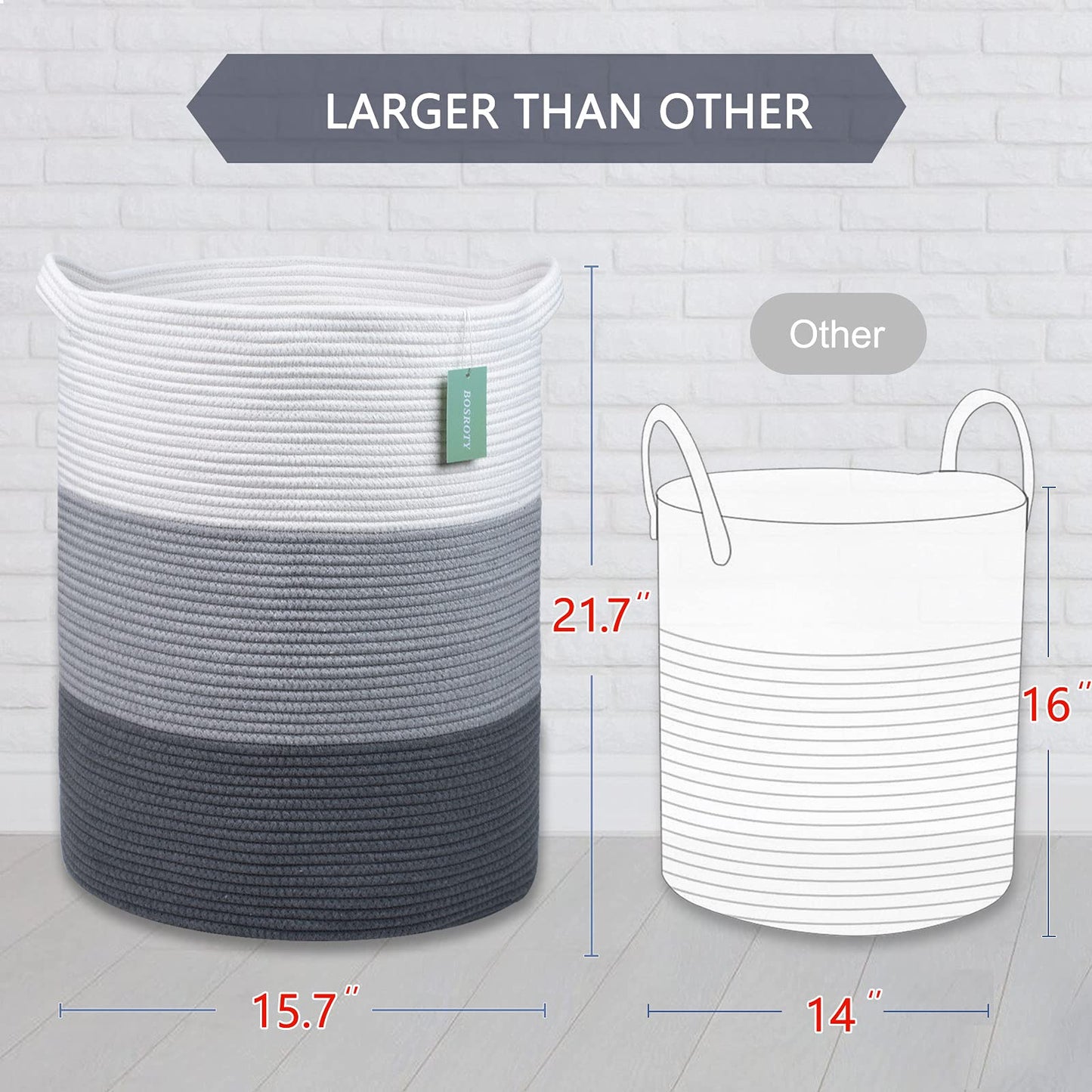 Bosroty Large Laundry Hamper Basket For Girls Boys Kids 72L, Nursery Hamper, Tall Laundry Basket, Blanket Basket, Clothes Basket