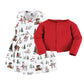 Hudson Baby Baby Girls' Cotton Dress And Cardigan Set, Red Winter Forest, 3T