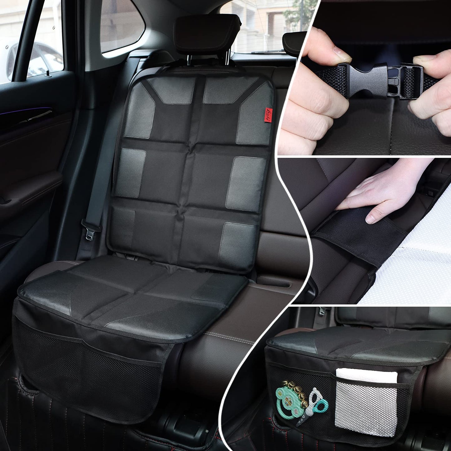 Kaiphy Car Seat Protector - Thick Padding - Durable, Waterproof Fabric, Leather Reinforced Corners (Black, Xl)