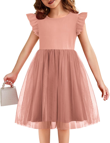 Flypigs Toddler Tulle Dress Flutter Tutu Dresses Cute Pink Valentine Summer Sundress For Little Girls For 5 Years