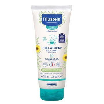 Mustela Stelatopia Eczema-Prone Skin Cleansing Gel - Baby Face & Body Wash With Natural Avocado & Sunflower Oil - Fragrance-Free