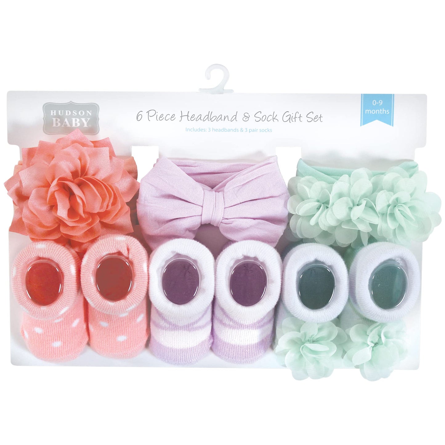 Hudson Baby Baby Girls' Headband And Socks Giftset, Pink Purple Mint, One Size