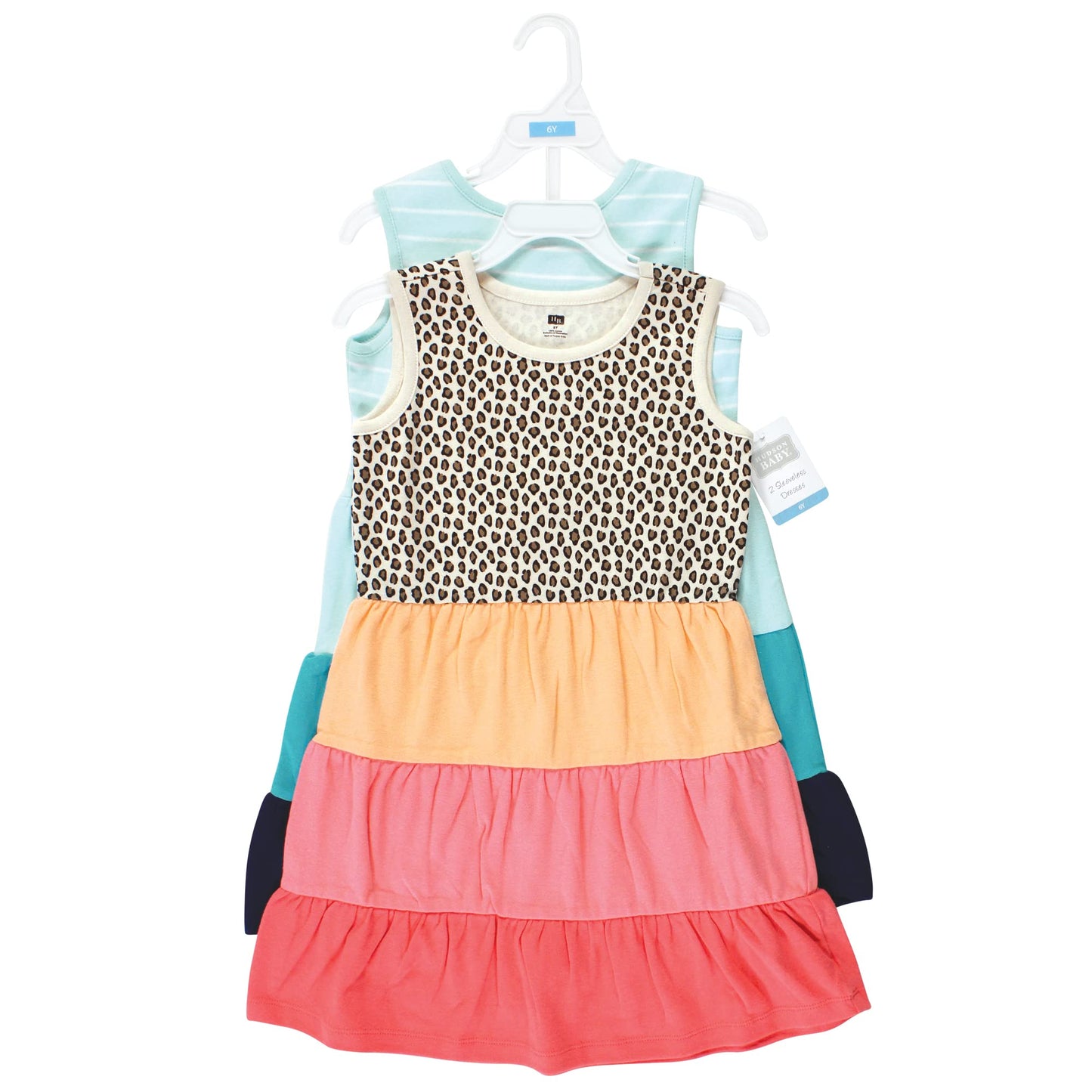 Hudson Baby Baby Girls Hudson Infant And Toddler Girl Cotton Dresses, Leopard Coral Mint Casual Dress, Leopard Coral Mint, 4-5T