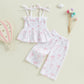 Visgogo Valentines Day Baby Girl Outfits Sleeveless Smocked Strap Camisole Linen Pants Heart/Bow Baby Summe Clothes (Bow&Daisy,