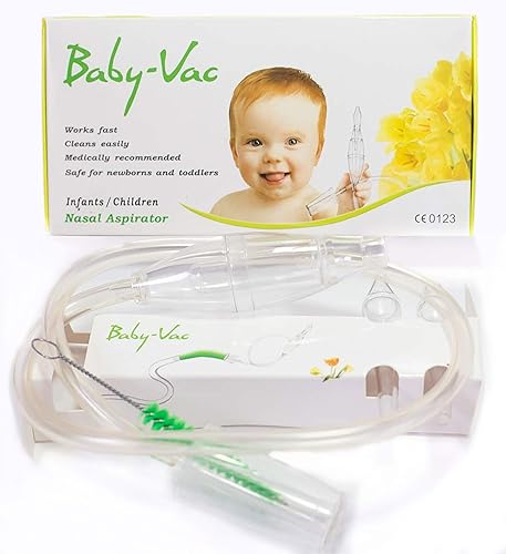 Baby-Vac Clinically Tested Baby Nasal Aspirator - Vacuum-Powered Nose Sucker With 2 Suction Head & Cleaning Brush For Safe And G
