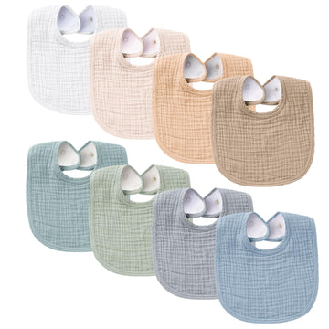 Konssy Muslin Baby Bibs, Bandana Drool Bibs Cotton For Unisex Boys Girls, 8 Solid Colors Set For Teething And Drooling