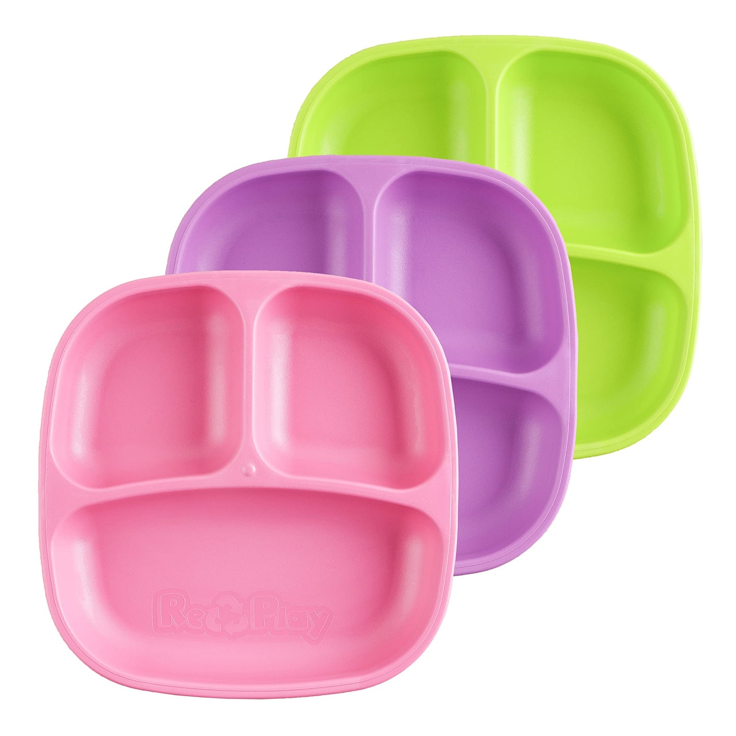 Re-Play Made in USA 7 Deep Walled Divided Plates for Kids, Set of 3 - Reusable 3 Compartment Plates, Dishwasher and Microwave Sa