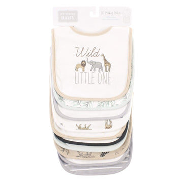 Hudson Baby Unisex Baby Cotton Bibs, Modern Neutral Safari, One Size