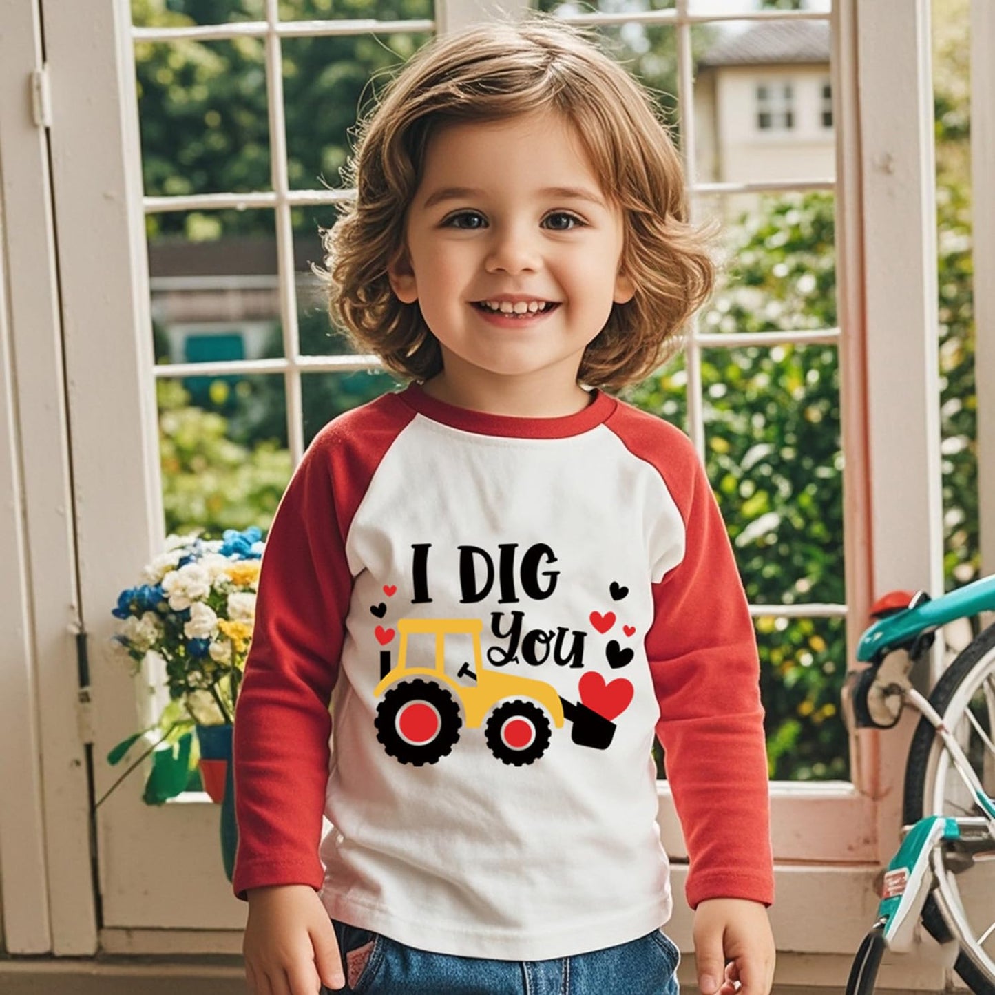 Toddler Boy Valentines Day Shirt Little Girls 6T I Dig You Heart Long Sleeve Raglan Kids Shirts For Valentines Red Tees