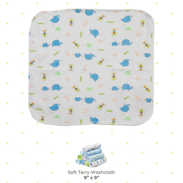 Spasilk Washcloth Wipes Set For Newborn Boys And Girls, Soft Terry Washcloth Set, Pack Of 20, Blue Elephant