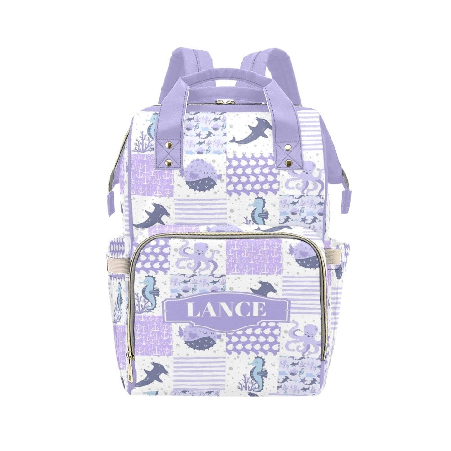 Ocean Animals Personalized Diaper Bag with Custom Name - Custom Baby Tote Backpack for Mom, Unique Gift for New Parents, Baby Sh