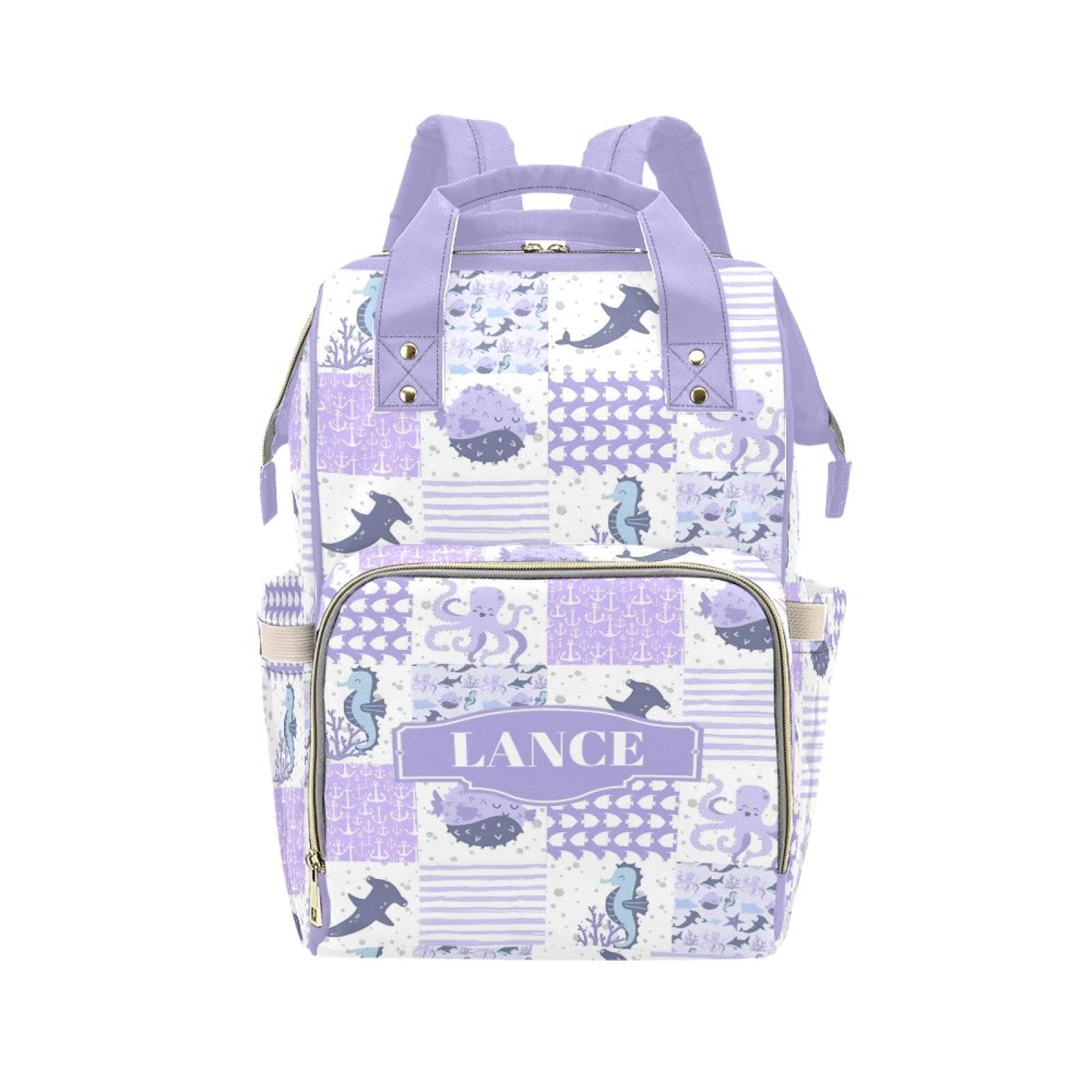 Ocean Animals Personalized Diaper Bag with Custom Name - Custom Baby Tote Backpack for Mom, Unique Gift for New Parents, Baby Sh