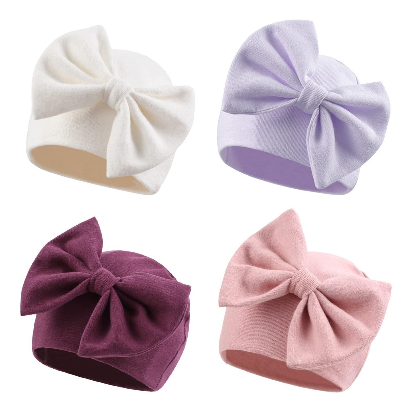 Newborn Baby Girl Hat Cotton Baby Bow Beanie Spring Infant Hats For Girls 0-6Months (Whiteskin Pinklight Purpledeep Purple, Pree
