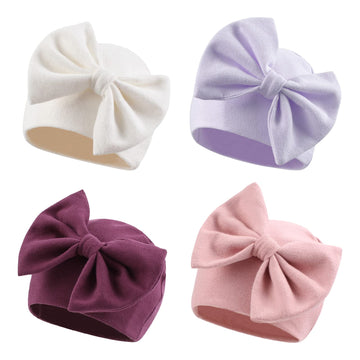 Newborn Baby Girl Hat Cotton Baby Bow Beanie Spring Infant Hats For Girls 0-6Months (Whiteskin Pinklight Purpledeep Purple, Pree