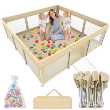 Foldable Large Baby Playpen 71  71, Portable Playard for Babies & Toddlers, Lightweight Safety Baby Fence, No Installation, Indo