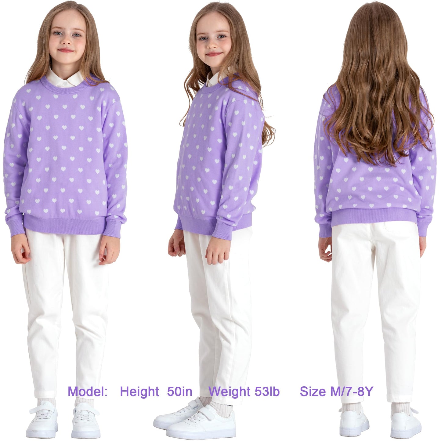 Boboyoyo Girls Sweaters Cotton Kids Heart Sweater Valentine Holiday Pullover Teen Clothes Crew Neck Knit Top Long Sleeve Purple