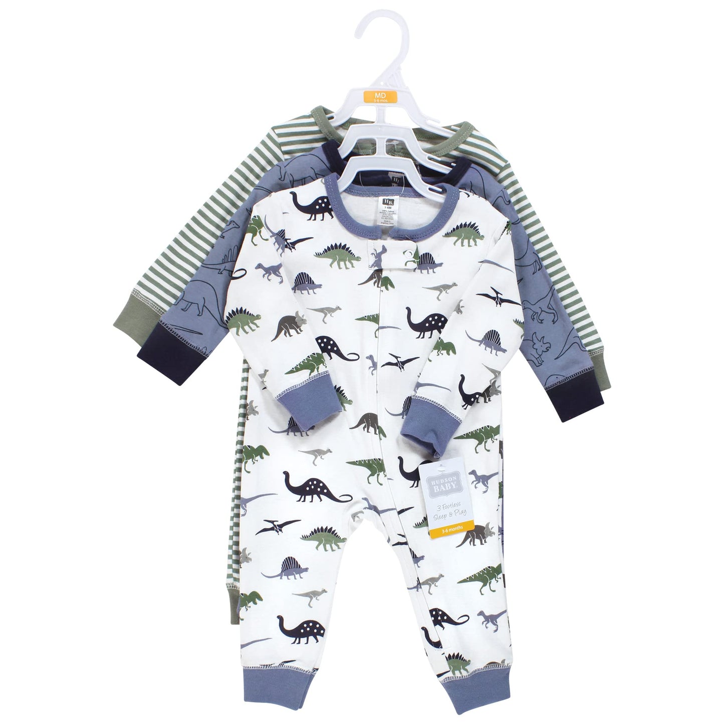 Hudson Baby Unisex Baby Cotton Sleep And Play, Blue Green Dino, 6-9 Months