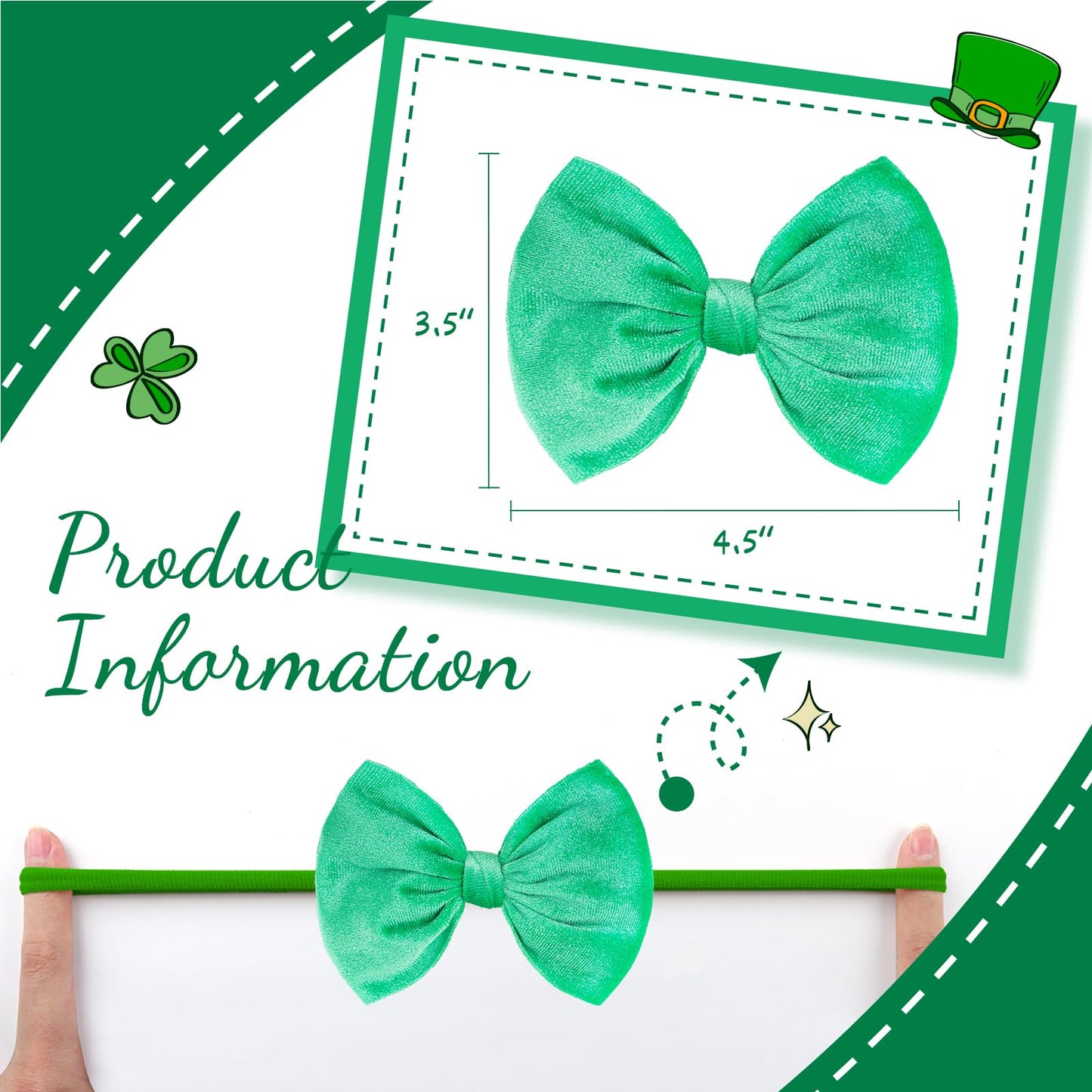 Yanjie St. Patrick'S Baby Headbands Green Velvet Bows Shamrock Clover Hair Accessories For Newborn Infant Toddler Girls