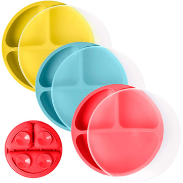 Weesprout Suction Plates With Lids For Babies & Toddlers | 100% Silicone | Plates Stay Put With Suction Feature | Divided Design