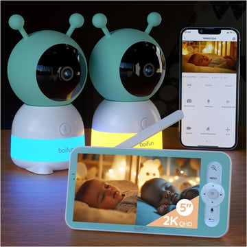 Boifun 2K Split-Screen 5 Inch Wi-Fi Baby Monitor With 2 Cameras, Colorful Night Light, Ai Motion & Sound & Humidity & Temp Detec
