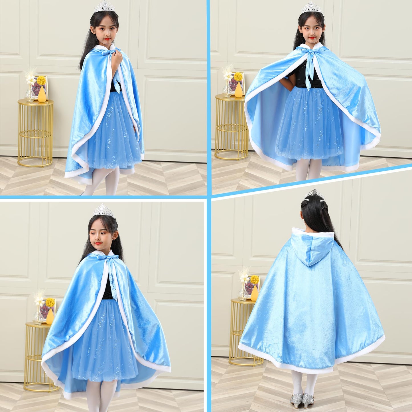 Century Star Girl Fur Princess Cape With Hood Girls Cloak For Little Girls Christmas Blue 5-7 Years