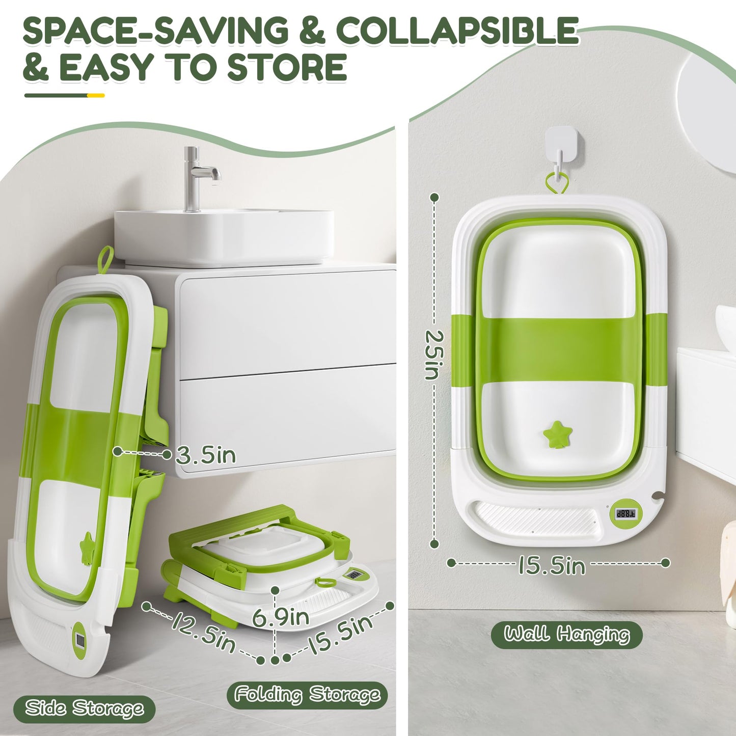 Collapsible Baby Bathtub,Baby Bath Tub With Thermometer & Soft Cushion,Baby Bathtub For Newborn To Toddler 0-36 Months,Portable