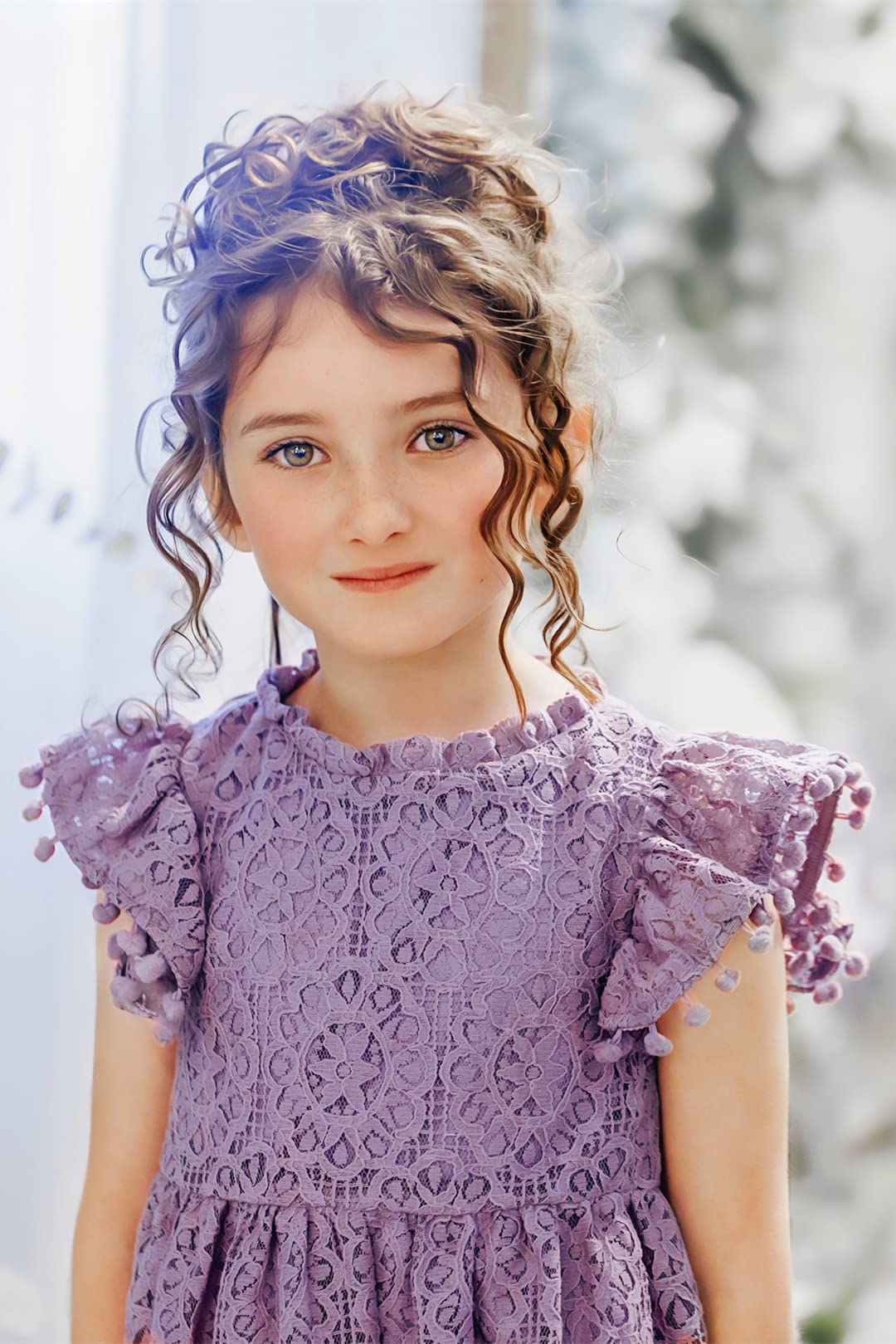 2Bunnies Girl Baby Toddler Vintage Lace Pom Pom Flutter Sleeve Easter Birthday Outfit Dress (Mauve, 3T)