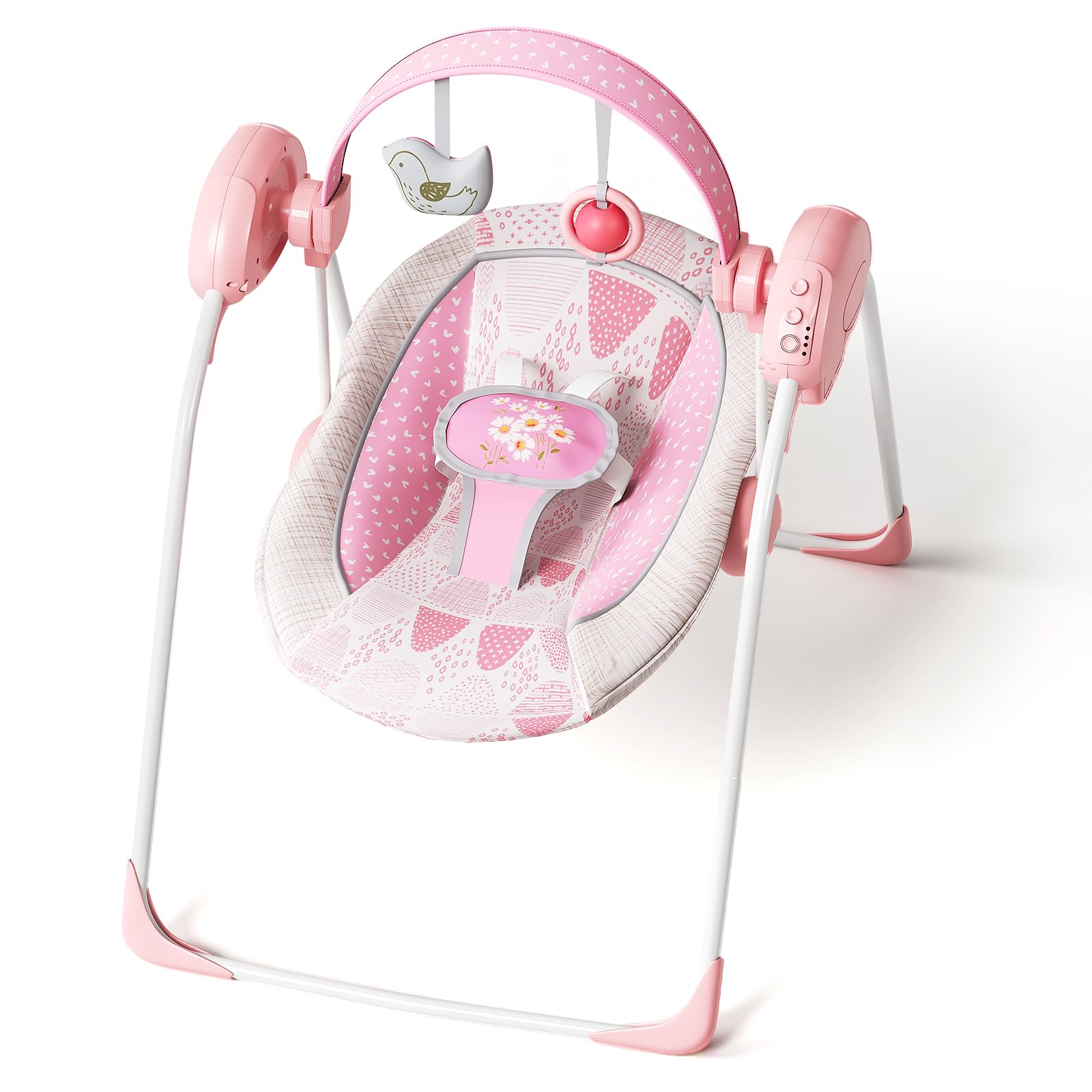 Portable Baby Swing, Pink Electric Infant Swing with 5 Speed Levels, 6 Songs & Timer - Battery-Powered Only (No Batteries Includ