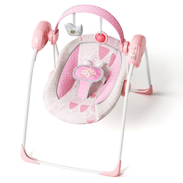 Portable Baby Swing, Pink Electric Infant Swing with 5 Speed Levels, 6 Songs & Timer - Battery-Powered Only (No Batteries Includ