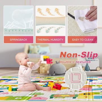 Mergren Extra Large Portable Baby Play Mat(79 '  71 ' X0.6 ' Thickened Version), Foam Foldable Floor Crawling Mat With Revers
