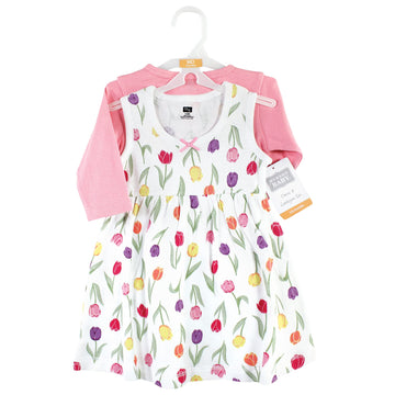 Hudson Baby Baby Girls Cotton And Cardigan Set Casual Dress, Spring Tulips, 5T Us