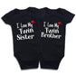 DEFAHN Newborn Twins Baby Boy Girl Bodysuit, 2 Pack Funny Letter Printed Rompers Twin Matching Clothes Outfits (2Pcs I Love My S