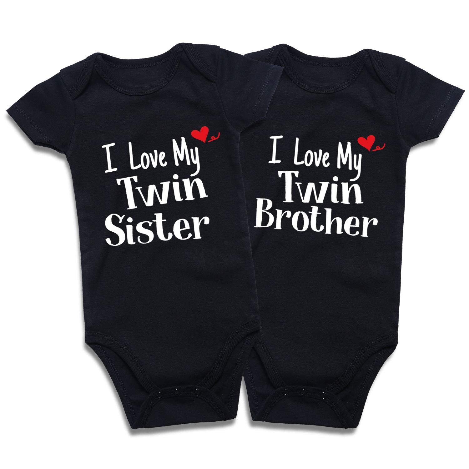 DEFAHN Newborn Twins Baby Boy Girl Bodysuit, 2 Pack Funny Letter Printed Rompers Twin Matching Clothes Outfits (2Pcs I Love My S