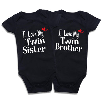 DEFAHN Newborn Twins Baby Boy Girl Bodysuit, 2 Pack Funny Letter Printed Rompers Twin Matching Clothes Outfits (2Pcs I Love My S